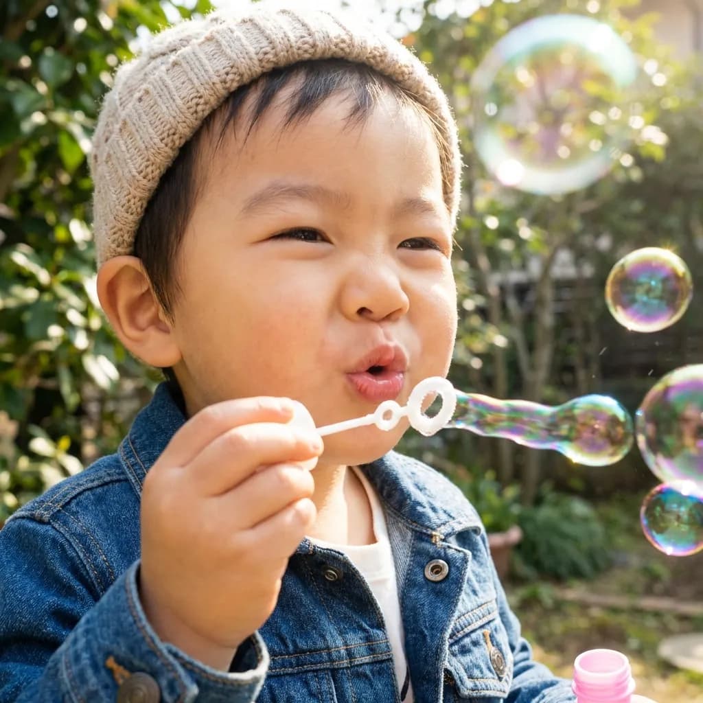 Aktivitas meniup gelembung untuk melatih otot bicara anak