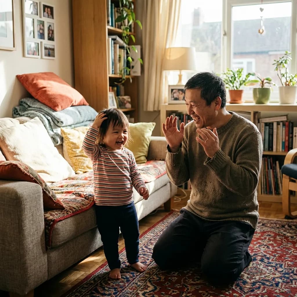 Ayah dan anak bernyanyi bersama untuk stimulasi bahasa